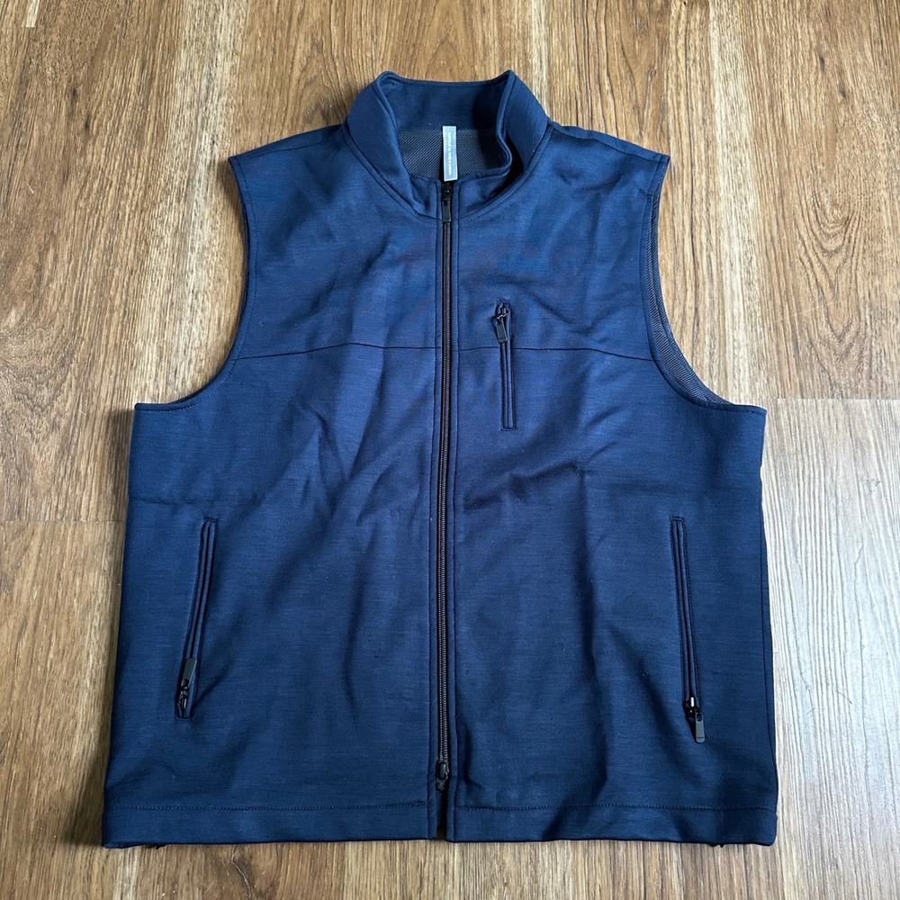Samuelsohn VUE Knit Vest Mens 44 Navy Super 120s Italian Wool Full Zip 7N180H